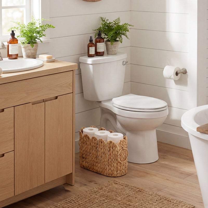 StorageWorks Scalloped Bathroom Toilet Paper Storage Holder, Wicker Toilet Paper Basket for 6 Regular Rolls, Slim Scalloped Basket Organizer with Handles, Water Hyacinth Storage Baskets for Bathroom - Image 5