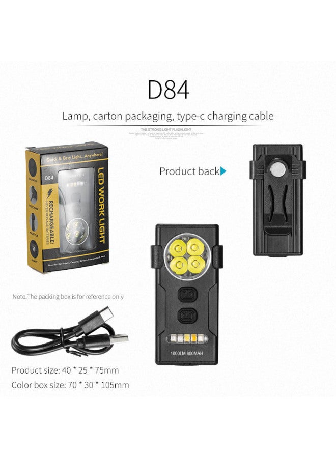 Explosions Strong Magnetic Adsorption Mini Portable Keychain Work Light Type-c Fast Charge XTE * 8 Work Light-Color:D84 Four-eye Flat Work Light  - Image 1