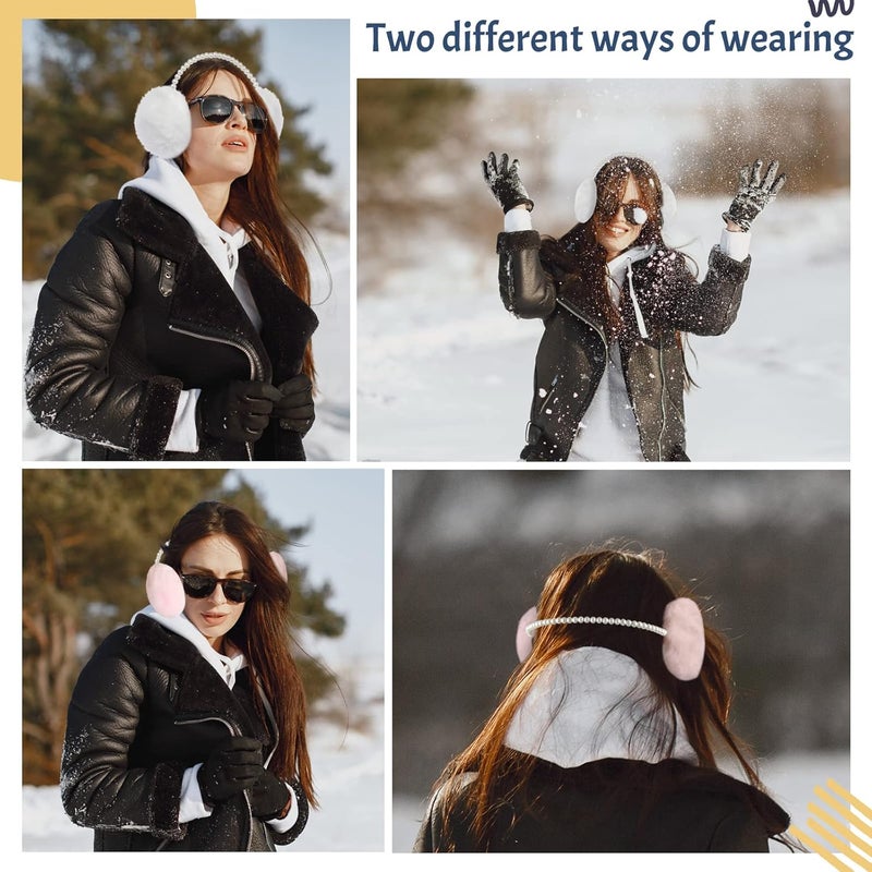 RONRONS Women Soft Plush Earmuffs Outdoor Warmers with Pearl Headband - Image 4