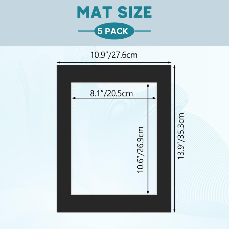 ZBEIVAN 11x14 Black Picture Mats with Core Bevel Cut Frame Mattes for 8.5x11 Pictures - Pack of 5 - Image 2