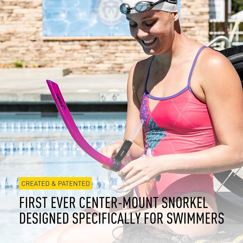 FINIS Original Swimmerâ€™s Snorkel - Center-Mount Design - For Swim Training - Adjustable Fit - Purge Valve - Pink - Adult - Image 4