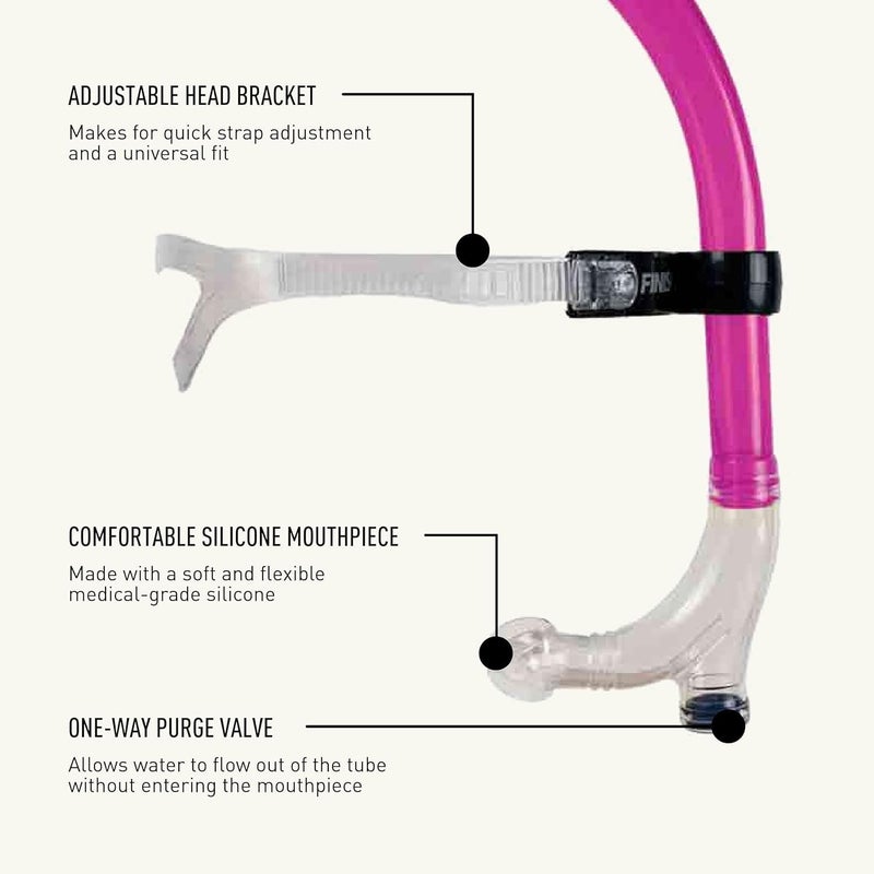 FINIS Original Swimmerâ€™s Snorkel - Center-Mount Design - For Swim Training - Adjustable Fit - Purge Valve - Pink - Adult - Image 2