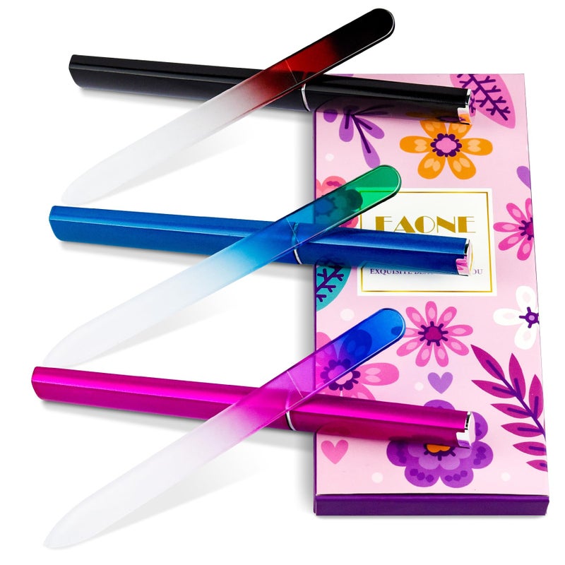 EAONE Crystal Glass Nail File with Case 3 Pack DoubleSided Etched Fingernail Files for Natural Nails Professional Footnail Care Tool Stocking Stuffers for Women Girls Gifts