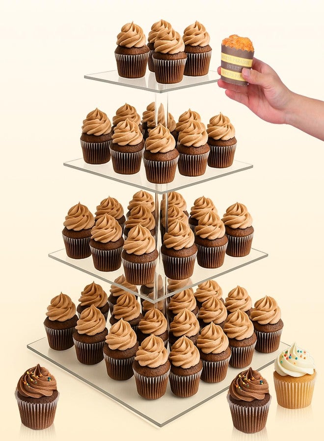 Limbeuuu 2 Pack 4 Tier Acrylic Cupcake Stand for 50 Cupcakes, Large Square Cupcake Tower, Dessert Cup Cake Tier Stand Holder, Clear Tiered Display Tree for Birthday, Wedding, Party DéCor - Image 4