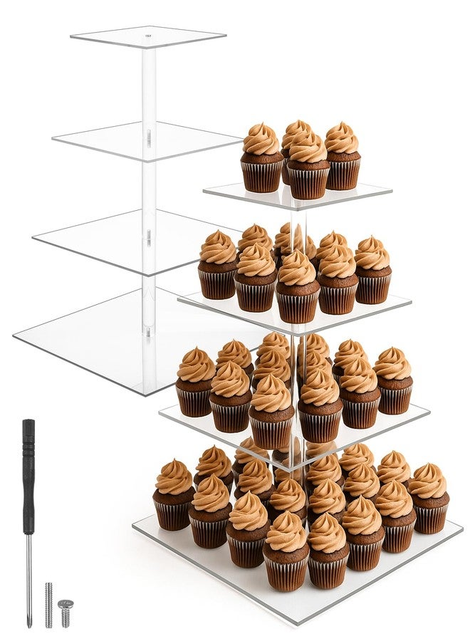 Limbeuuu 2 Pack 4 Tier Acrylic Cupcake Stand for 50 Cupcakes, Large Square Cupcake Tower, Dessert Cup Cake Tier Stand Holder, Clear Tiered Display Tree for Birthday, Wedding, Party DéCor - Image 1