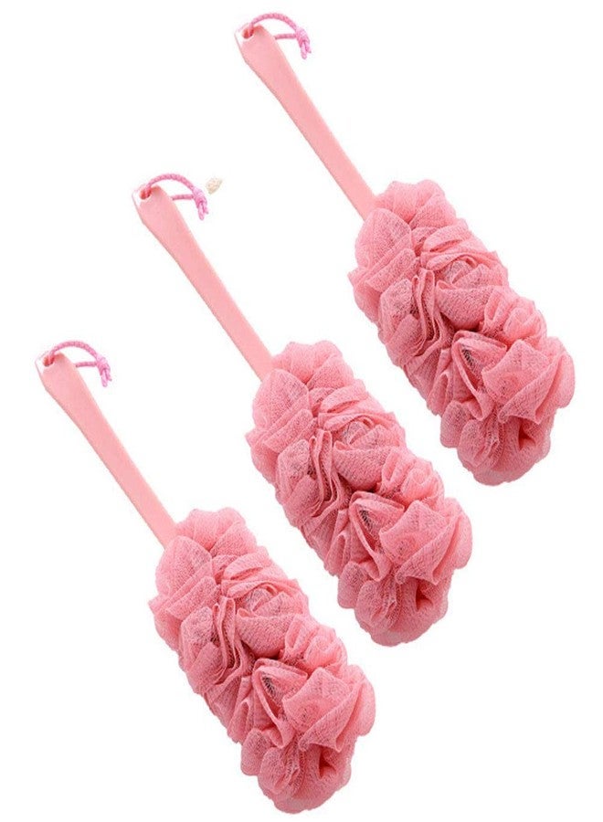 Nutteri 3 Pack Back Scrubber Long Handled Bath Brush Soft Mesh Sponge Exfoliating Body Scrub Back Cleaner Loofah Bathroom Shower Accessories for Women and Men (Pink) - Image 1