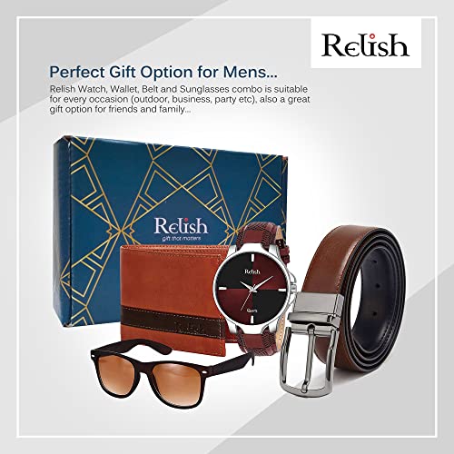 Relish Leather Analogue Men'S & Boy'S Brown Watch, Belt, Wallet And Sunglasses Combo Valentine Gifts Birthday Gift For Mens - Image 2