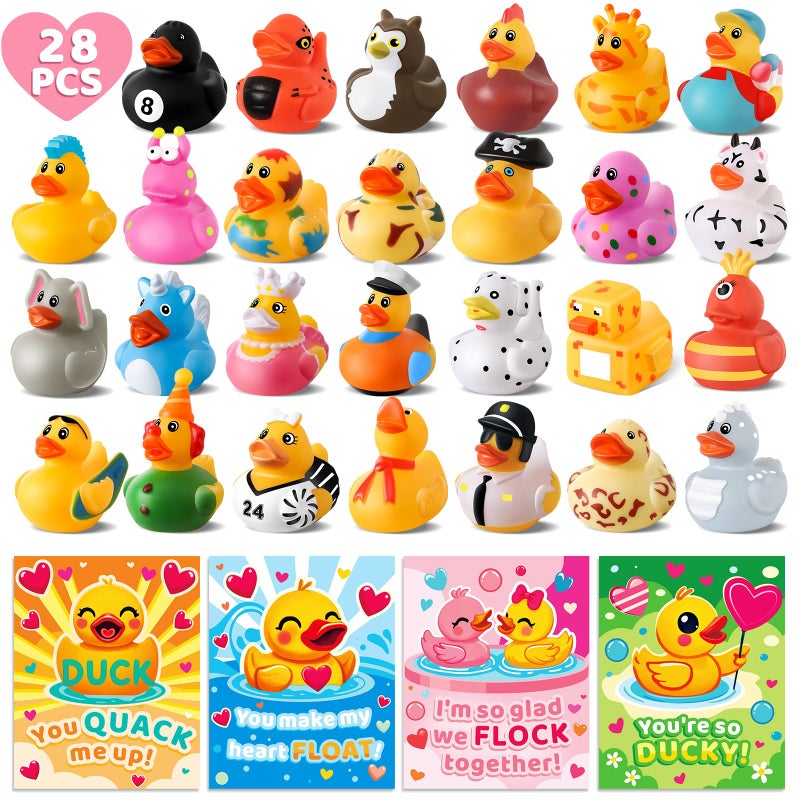 ANGGIKO 28 Pack Valentines Day Gifts for Kids Valentine Rubber Ducks in Bulk with Valentines Cards for Girls Boys School Classroom Assorted Ducks for Jeeps Valentines Party Favors Classroom Exchange Gifts - Image 3