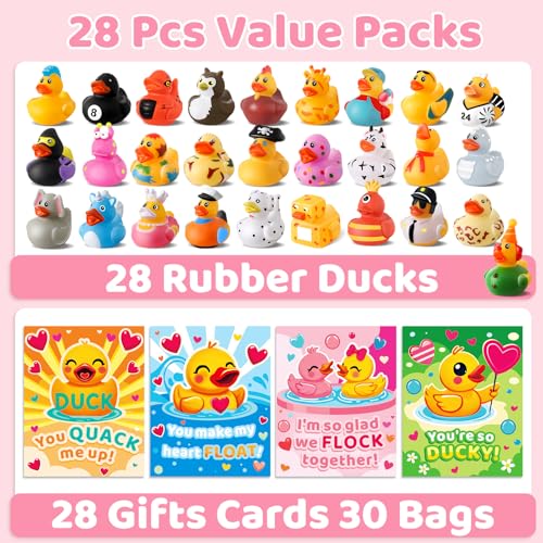 ANGGIKO 28 Pack Valentines Day Gifts for Kids Valentine Rubber Ducks in Bulk with Valentines Cards for Girls Boys School Classroom Assorted Ducks for Jeeps Valentines Party Favors Classroom Exchange Gifts - Image 5