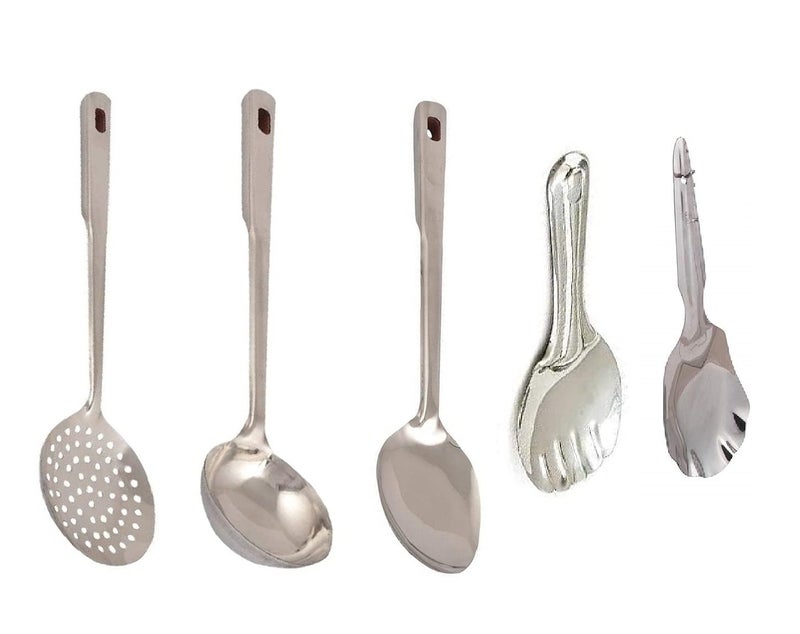 First Front Stainless Steel Cooking and Serving Spoon, Rice Palta, Panja Rice Palta, Poni with Chamcha, Kitchen Tools (Pack of 5) - Image 1