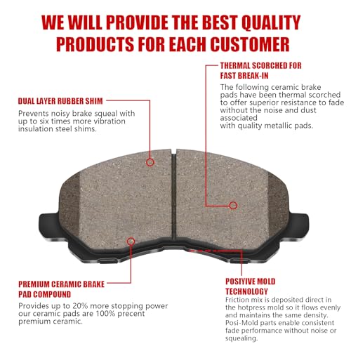 HYFTJYZ Front Ceramic Brake Pads w/Hardware Kit for 2013-2015 Mercedes Benz GLK250 - [2010-2015 GLK350] (HZ866) - Image 3