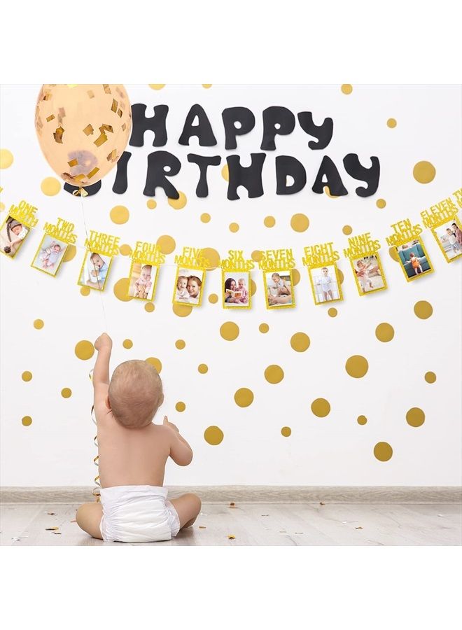 Whaline 1st Birthday Baby Photo Banner for Newborn to 12 Months, Monthly Milestone Photograph Bunting Garland, First Birthday Celebration Decoration (Gold) - Image 4