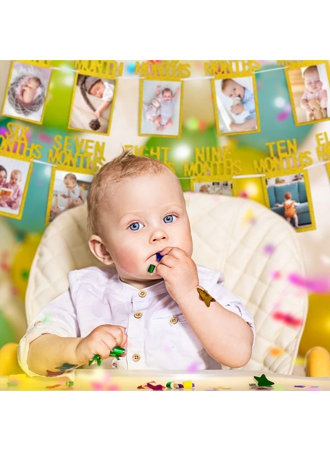 Whaline 1st Birthday Baby Photo Banner for Newborn to 12 Months, Monthly Milestone Photograph Bunting Garland, First Birthday Celebration Decoration (Gold) - Image 5