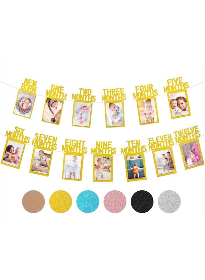 Whaline 1st Birthday Baby Photo Banner for Newborn to 12 Months, Monthly Milestone Photograph Bunting Garland, First Birthday Celebration Decoration (Gold) - Image 1