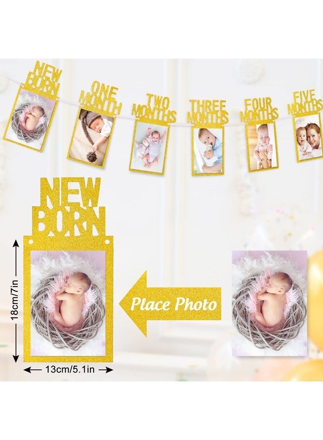 Whaline 1st Birthday Baby Photo Banner for Newborn to 12 Months, Monthly Milestone Photograph Bunting Garland, First Birthday Celebration Decoration (Gold) - Image 2