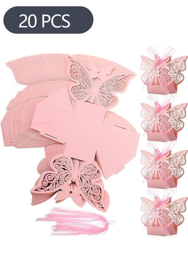 20-Piece erfly Candy Boxes with Ribbons, Cookie Present Boxes Chocolate Box for Wedding Girl Bridal Birthday Party Decoration Supplies (Pink) - Image 1