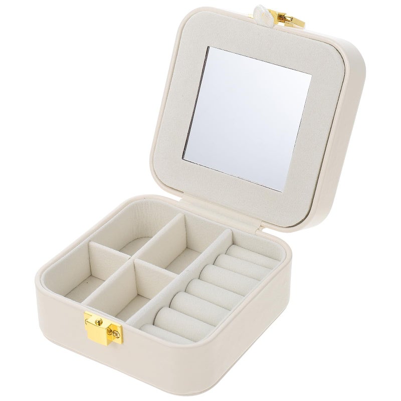 White PU Jewelry Travel Box With Mirror Organizer For Women Necklace Bracelet - Image 2