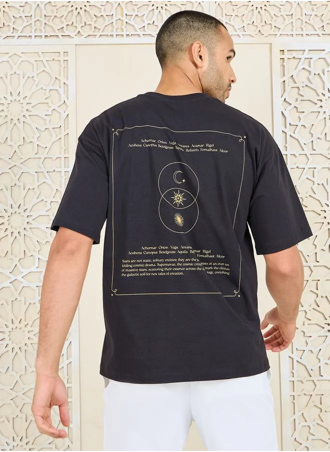 Styli Oversized Star Slogan Back Print Compact Jersey T-shirt