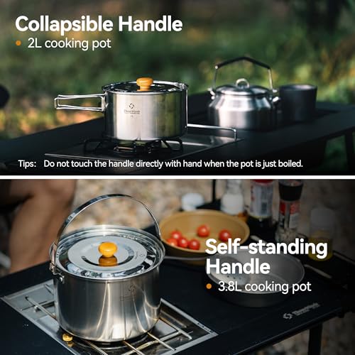 Thous Winds Camping Cookware Set, 304 Stainless Steel Camping Cooking Set, Campfire Pots and Pans with Storage Bag, for Outdoor Camping Kitchen Picnic Cooking - Image 3