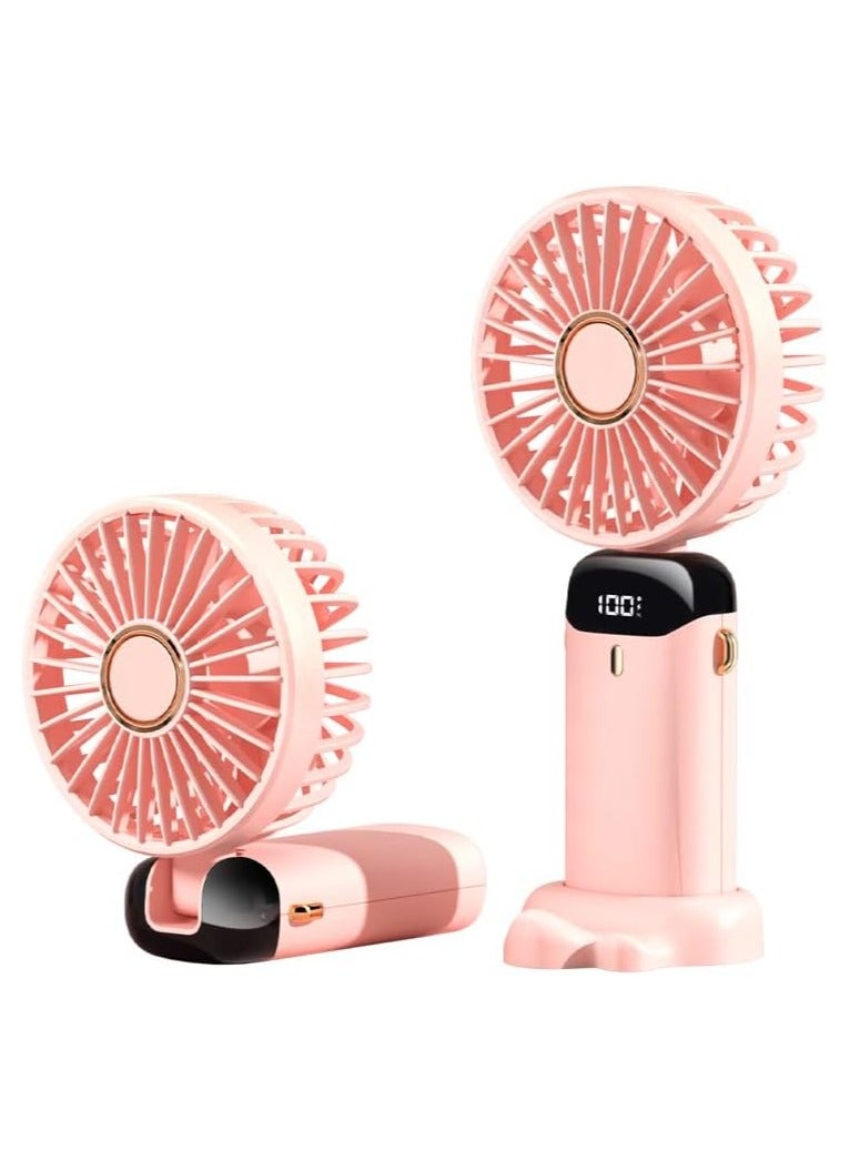 Beauenty Portable Handheld Fan with LED Display, 5-Speed Settings, 1200mAh Battery, 90-Degree Adjustable, Desk Fan, Hand Fan (Pink) - Image 1