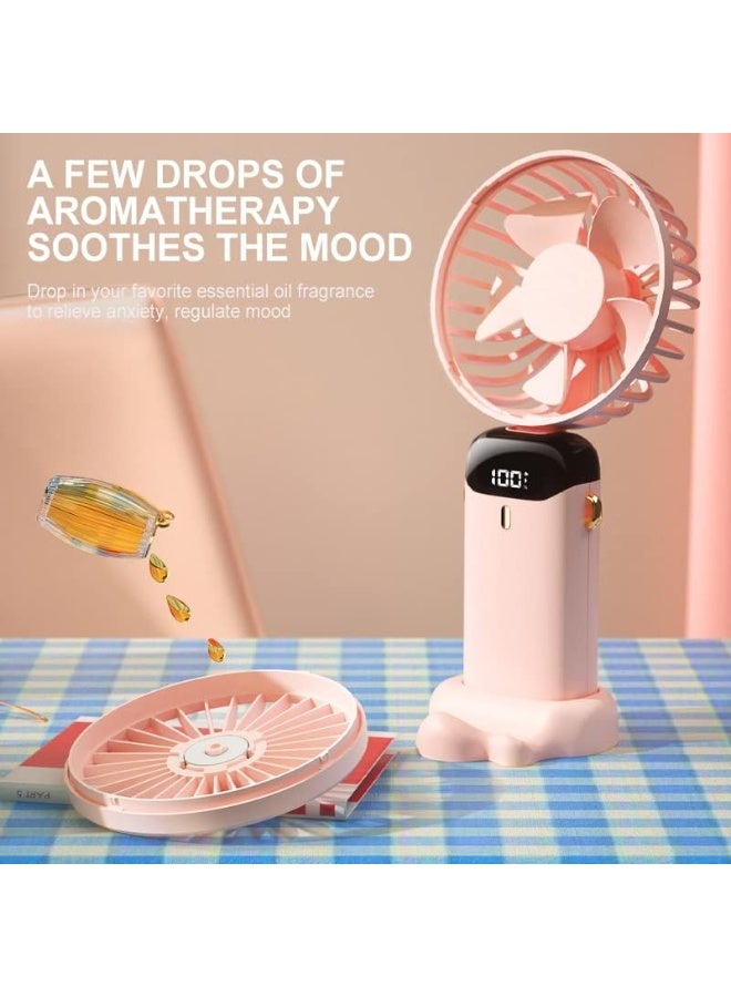 Beauenty Portable Handheld Fan with LED Display, 5-Speed Settings, 1200mAh Battery, 90-Degree Adjustable, Desk Fan, Hand Fan (Pink) - Image 2