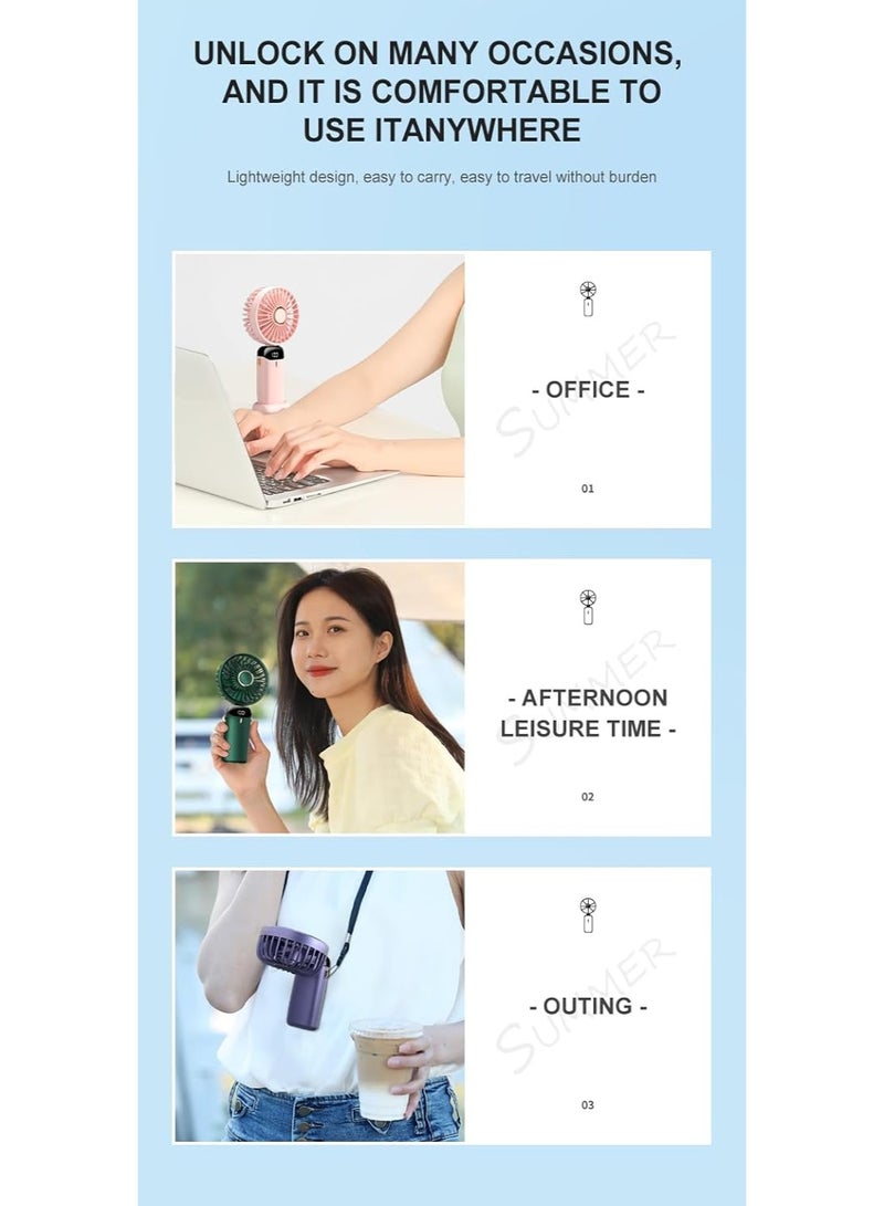 Beauenty Portable Handheld Fan with LED Display, 5-Speed Settings, 1200mAh Battery, 90-Degree Adjustable, Desk Fan, Hand Fan (Pink) - Image 5