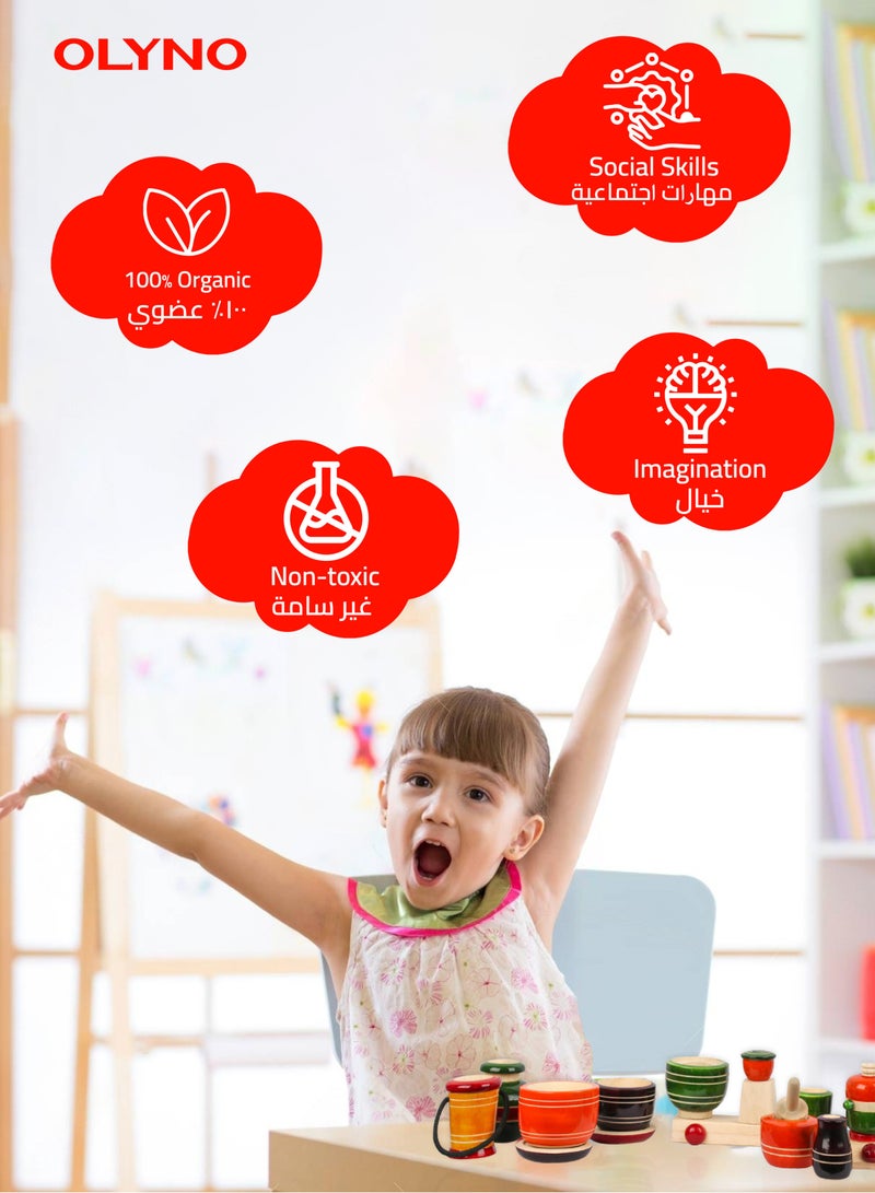 أولينو مجموعة لعب المطبخ الخشبية العاجية للأطفال بعمر 3 سنوات فما فوق، متعددة الألوان 16 قطعة من اللعب التظاهري تعزز المهارات الحركية وتعزز الإبداع، لعبة تفاعلية تحسن التنسيق - Image 4