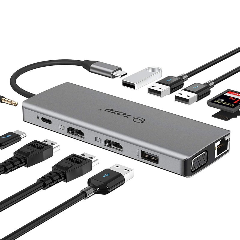 TOTU 13in1 USBC Hub with Ethernet 4K HDMI VGA PD SDTF Cards Reader MicAudio Docking Station for MacBook Pro Air XPS and Other USBC Laptops - Image 2
