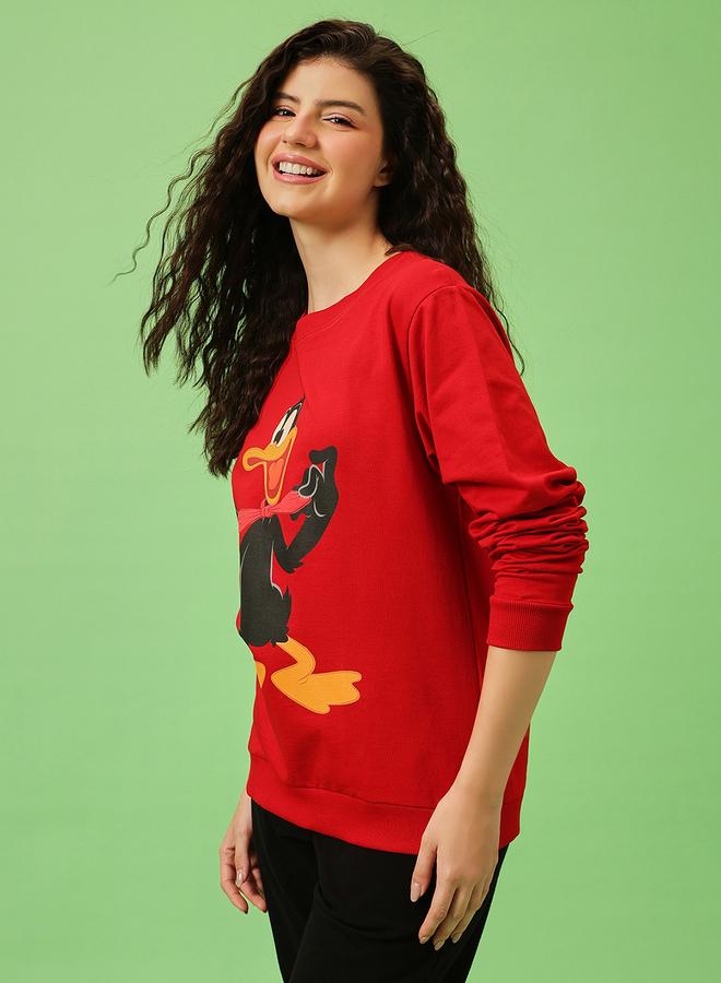 كلوفيا سويت شيرت قطن أحمر بطبعة دافي داك - Image 5