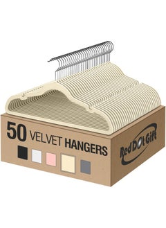 Red Dot Gift Red Dot Gift® Velvet Clothes Hangers 45cm Heavy Duty Durable Coat and Clothes Hangers (Beige, 50)  - Image 1