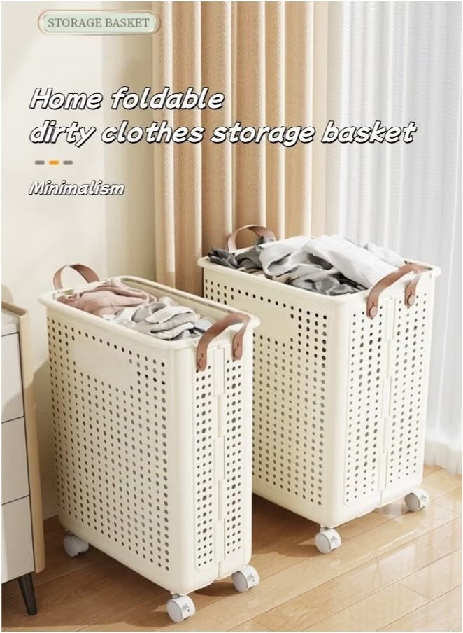 HQ-GAMING Foldable Laundry Basket, Large Capacity Portable Dirty Laundry Basket with Wheels, Household Large-Capacity Storage Sundries Storage Basket Bathroom Storage Basket, Lightweight Foldable Laundry Bin, Space-Saving Laundry Hamper, for Home, Laundry, Travel - Image 4