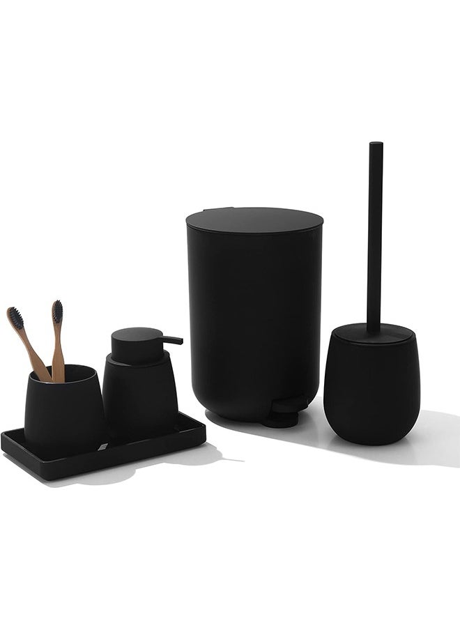 Hihonor - Black Bathroom Accessory Set,5 Piece,Bathroom Soap Dispenser/Toothbrush Holder/Tray/Dispenser,Modern Bathroom Sink Decoration - Image 1
