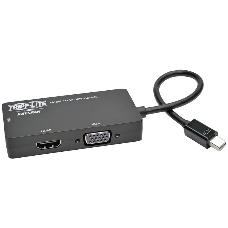 Tripp Lite Keyspan Mini DisplayPort to VGA/DVI/HDMI, All-in-One DP 1.2 Converter Adapter, Thunderbolt 1 & 2 Compatible, 4K HDMI 30Hz, Black, (P137-06N-HDV-4K) - Image 1