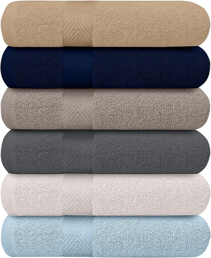KAHAF COLLECTION 6-Pack Bath Towels - Lightweight - Extra Absorbent - 100% Cotton - Shower towels (Multi, 27 inchesx54 inches) - Image 1