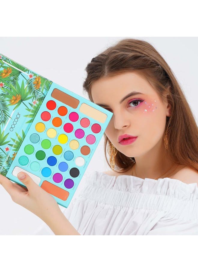 docolor - Eyeshadow Palette Shimmer Matte Highly Pigmented Eye Shadow Natural Warm Glitter Long Lasting Waterproof, Professional Contour & Highlight Powder Tropical Makeup Palette (34 Color) - Image 1