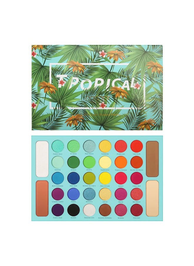 docolor - Eyeshadow Palette Shimmer Matte Highly Pigmented Eye Shadow Natural Warm Glitter Long Lasting Waterproof, Professional Contour & Highlight Powder Tropical Makeup Palette (34 Color) - Image 1