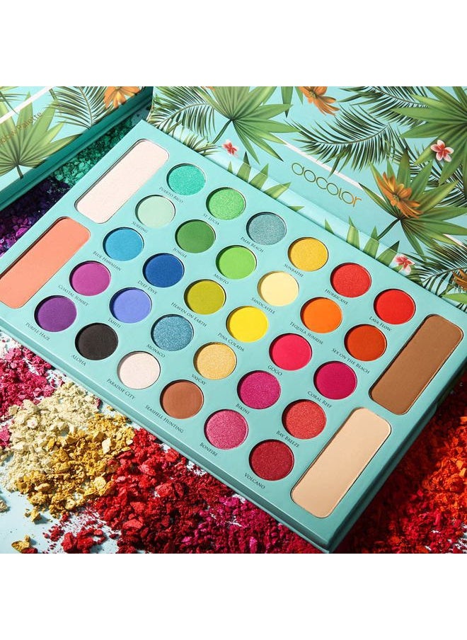 docolor - Eyeshadow Palette Shimmer Matte Highly Pigmented Eye Shadow Natural Warm Glitter Long Lasting Waterproof, Professional Contour & Highlight Powder Tropical Makeup Palette (34 Color) - Image 1