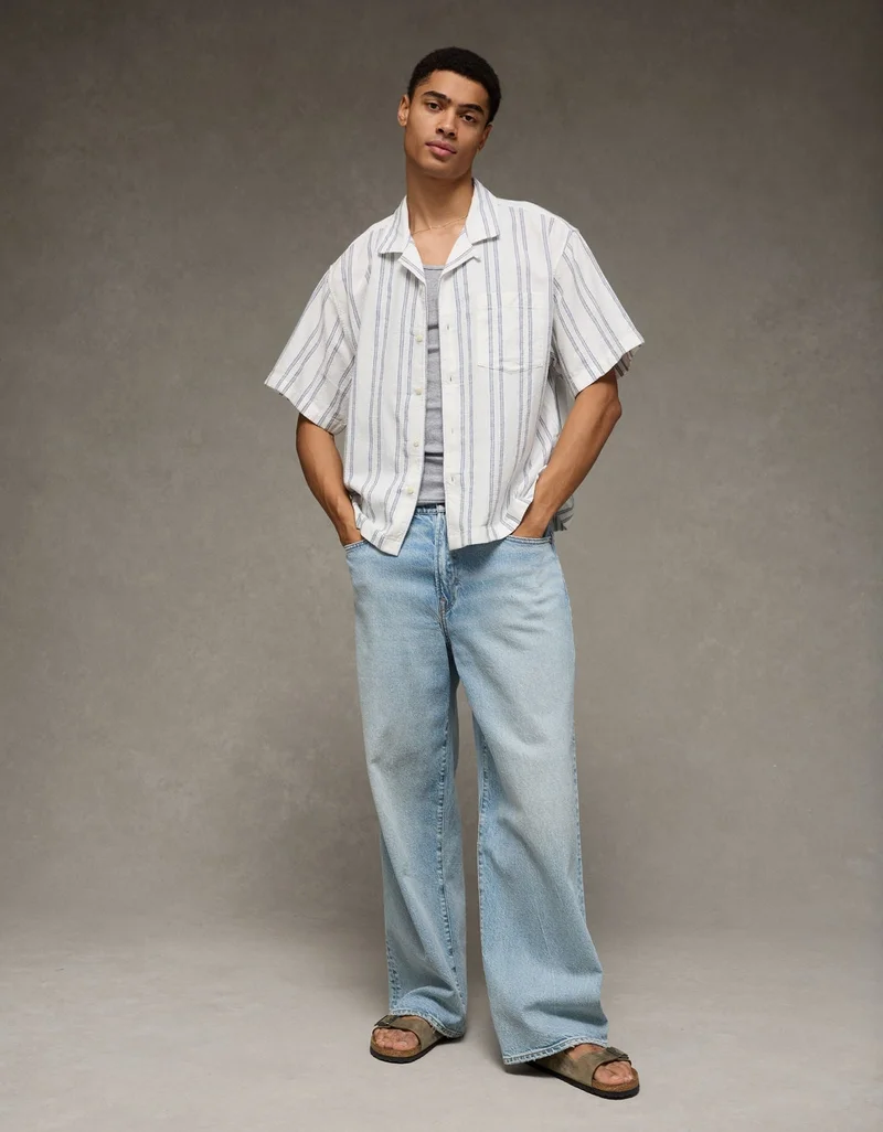 American Eagle  AE Relaxed Fit Short Sleeve Camp Collar Shirt for Men | Best Price UAE