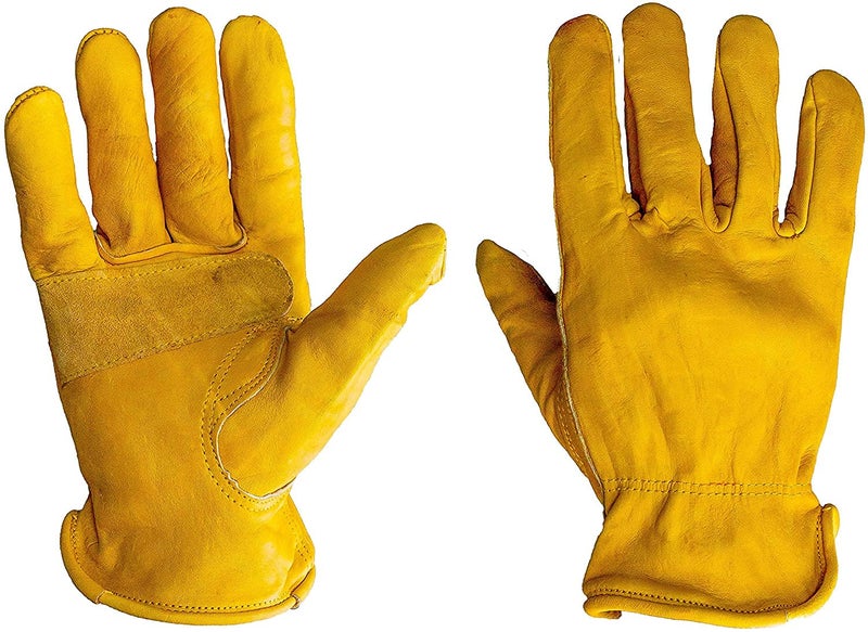 G & F Products G F 6203M3 Premium Genuine Grain Cowhide Leathers with Reinforced Patch Palm Work Gloves Drivers Glove 3Pair Medium Yellow