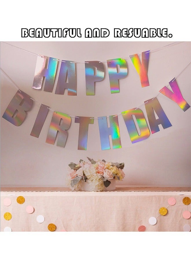 Happy Birthday Decorations Banner, Shimmering radiation letters Banner card, for Birthday Party, Decorations Kids Adults Baby Pet Birthday Letters Party Supplies (Silver) - Image 4