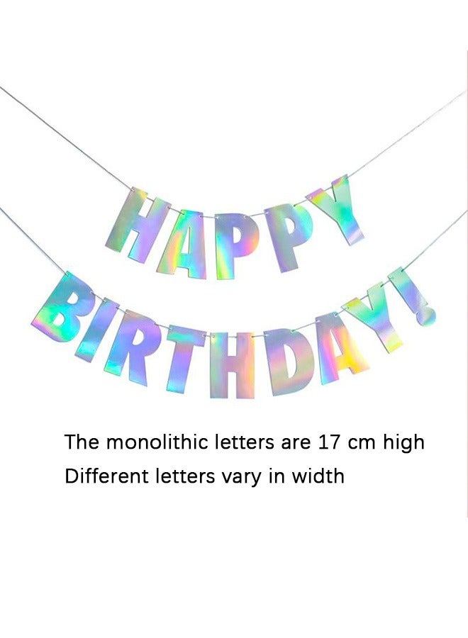 Happy Birthday Decorations Banner, Shimmering radiation letters Banner card, for Birthday Party, Decorations Kids Adults Baby Pet Birthday Letters Party Supplies (Silver) - Image 2