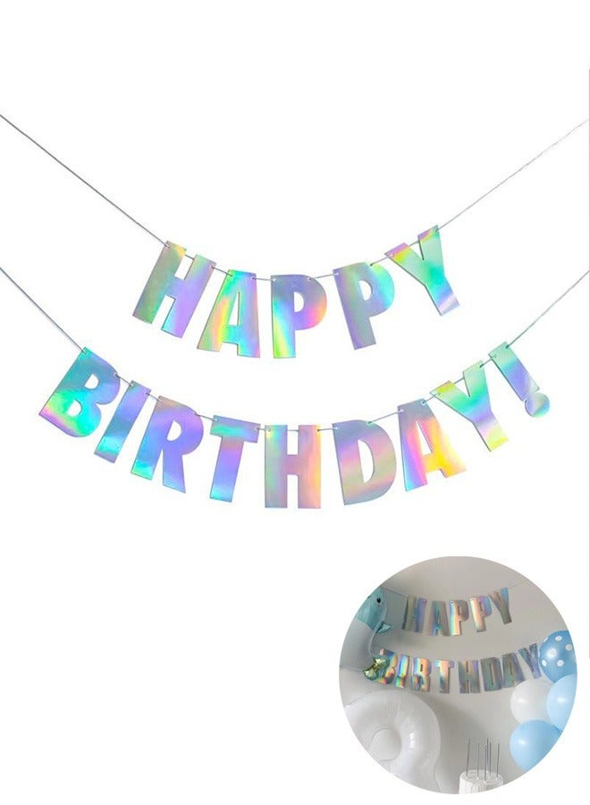 Happy Birthday Decorations Banner, Shimmering radiation letters Banner card, for Birthday Party, Decorations Kids Adults Baby Pet Birthday Letters Party Supplies (Silver) - Image 1