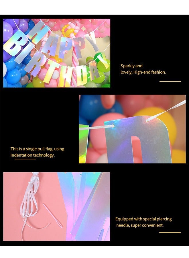 Happy Birthday Decorations Banner, Shimmering radiation letters Banner card, for Birthday Party, Decorations Kids Adults Baby Pet Birthday Letters Party Supplies (Silver) - Image 3