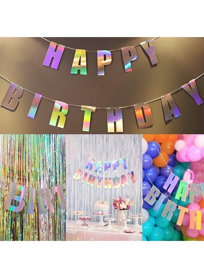 Happy Birthday Decorations Banner, Shimmering radiation letters Banner card, for Birthday Party, Decorations Kids Adults Baby Pet Birthday Letters Party Supplies (Silver) - Image 5