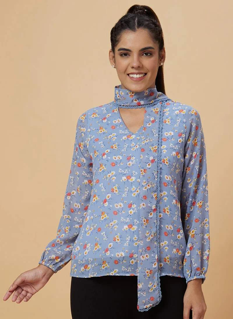 globus Globus Women Blue Floral Printed V-Neck Top