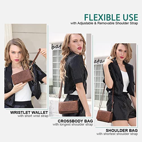 APHISON Multi-Function Small Crossbody Bags For Women,Cell Phone Shoulder Bag,Clutch Purse,RFID Wristlet Wallet,Card Holder Coffee - Image 2