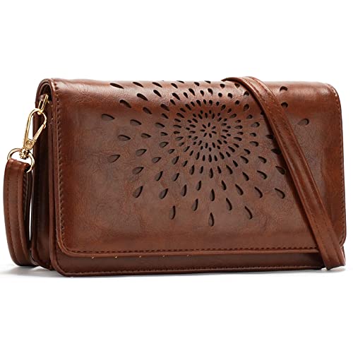 APHISON Multi-Function Small Crossbody Bags For Women,Cell Phone Shoulder Bag,Clutch Purse,RFID Wristlet Wallet,Card Holder Coffee - Image 1