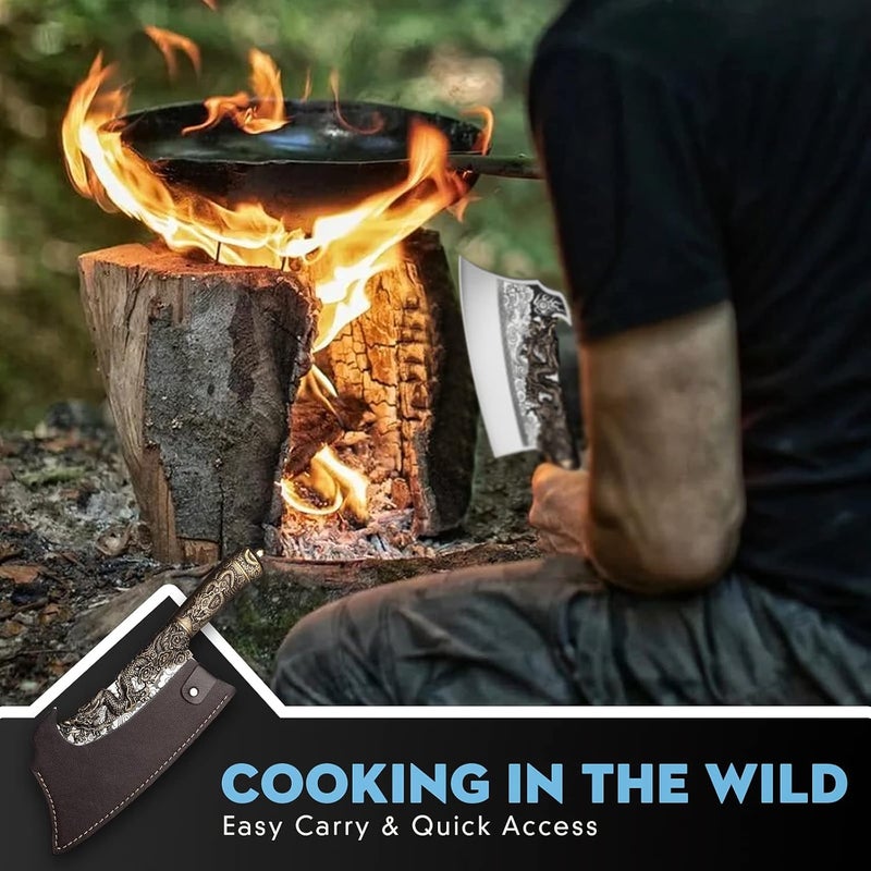 ROCOCO 2lb Dragon Butcher Knife Heavey Duty Cleaver Knife for Meat Bone Cutting 9.5" Cool Big Viking Camping Chopper Cutter with Sheath Birthday Father Mother Christmas Gift Idea Men - Image 5