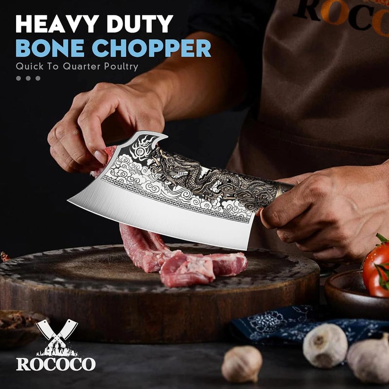 ROCOCO 2lb Dragon Butcher Knife Heavey Duty Cleaver Knife for Meat Bone Cutting 9.5" Cool Big Viking Camping Chopper Cutter with Sheath Birthday Father Mother Christmas Gift Idea Men - Image 3