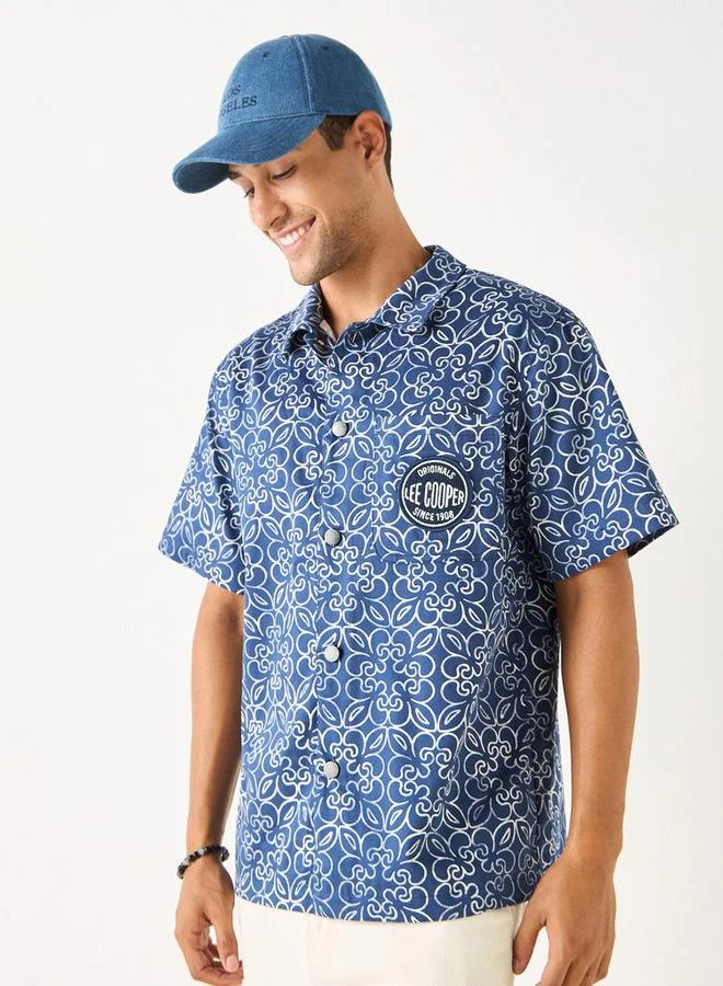 Lee Cooper Lee Cooper Relaxed Fit Printed Shirt with Short Sleeves